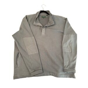 Orvis Mens XL Gray Quarter Snap‎ Henley Pullover Long Sleeve Patch Detail